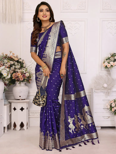 Spectacular Violet Zari Weaving Kochi Silk Wedding Saree With Blouse